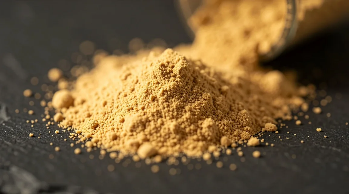 Fine supplement powder on a dark surface