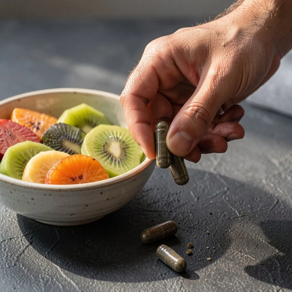 Morning supplement routine with water and meal