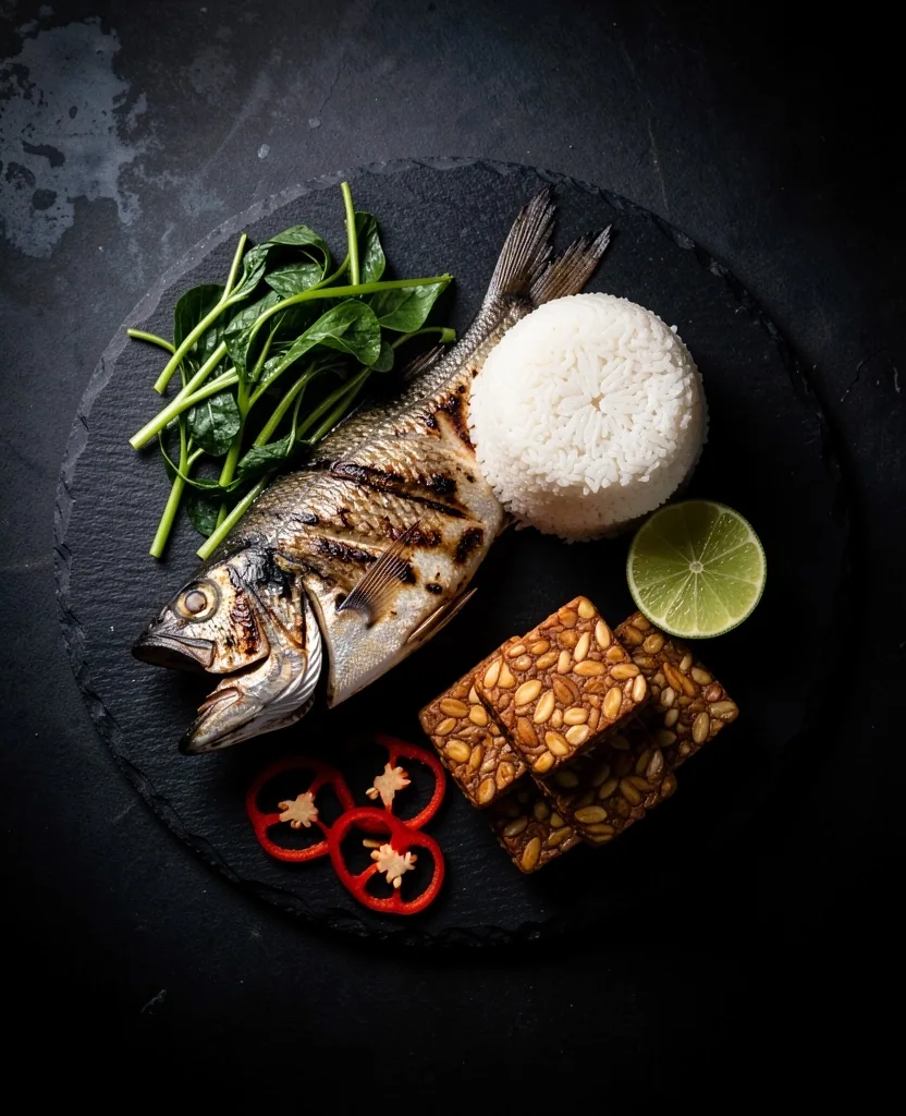 Balanced Indonesian meal with whole foods